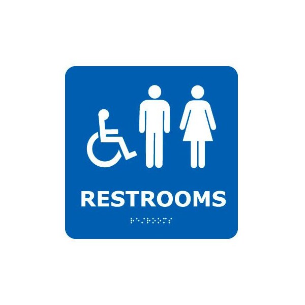 Graphic Braille Sign - Restrooms - Blue